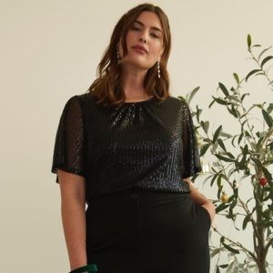 Penningtons Black Sequins Knit Top with Short Flutter Sleeves